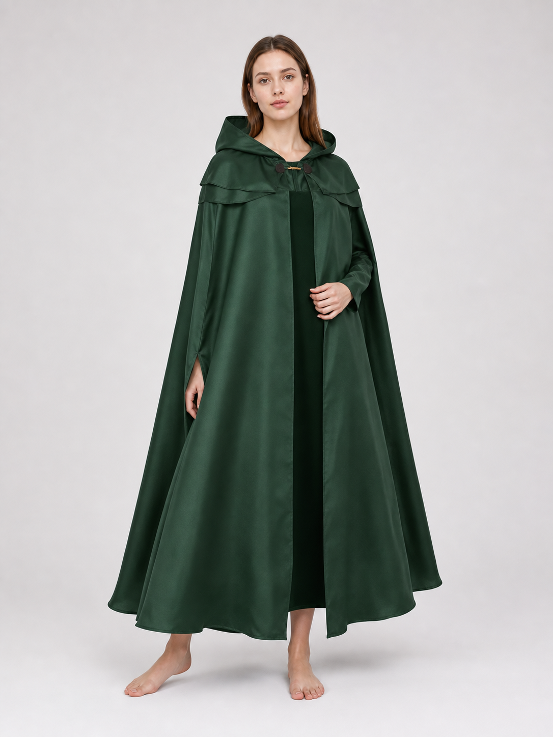 Dark Green Hooded Cape with Pendant