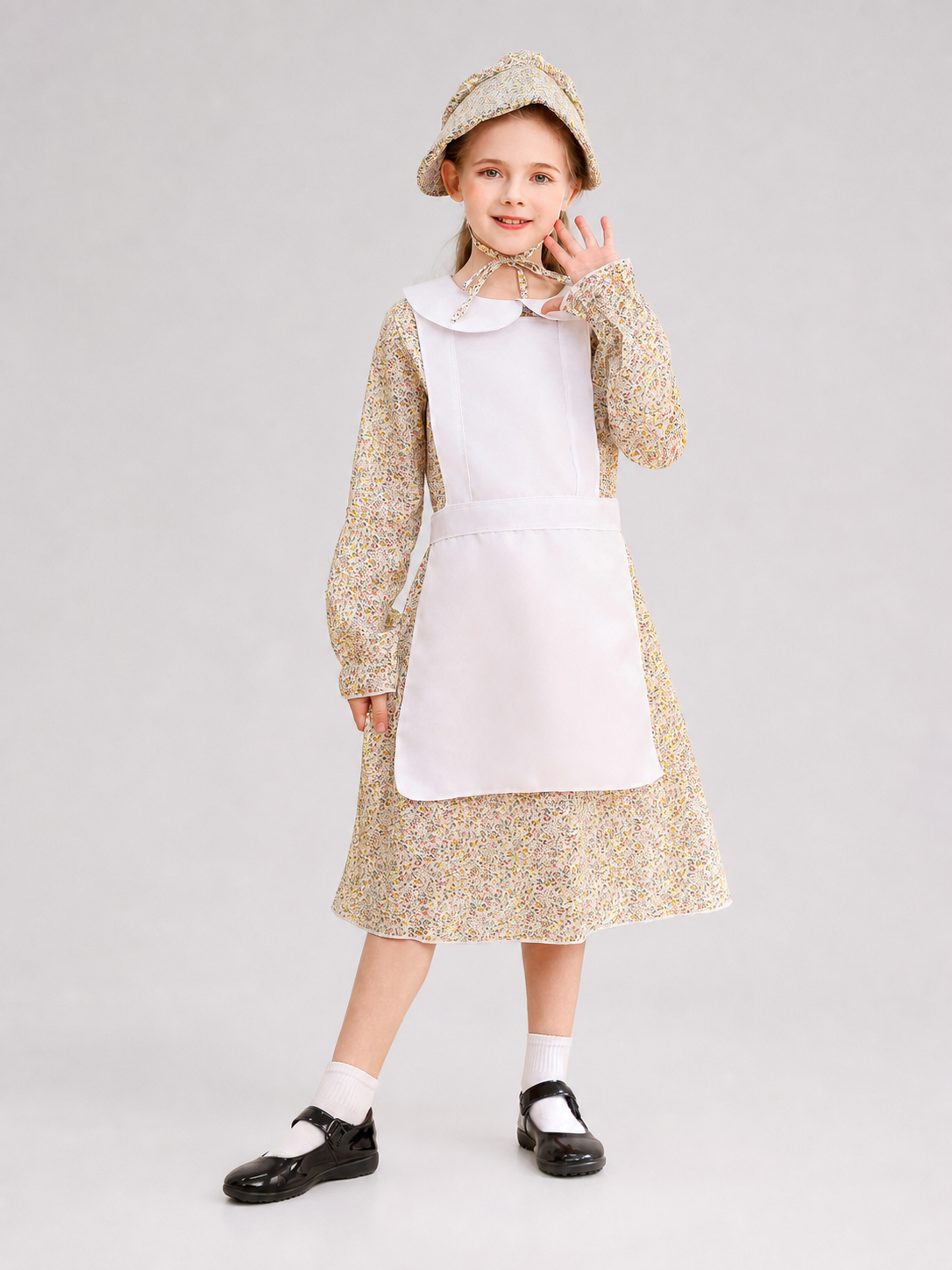 Dress with a White Insert and Small Floral Print