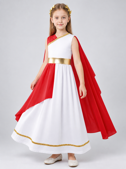 Kids' carnival dress with cape and gold belt