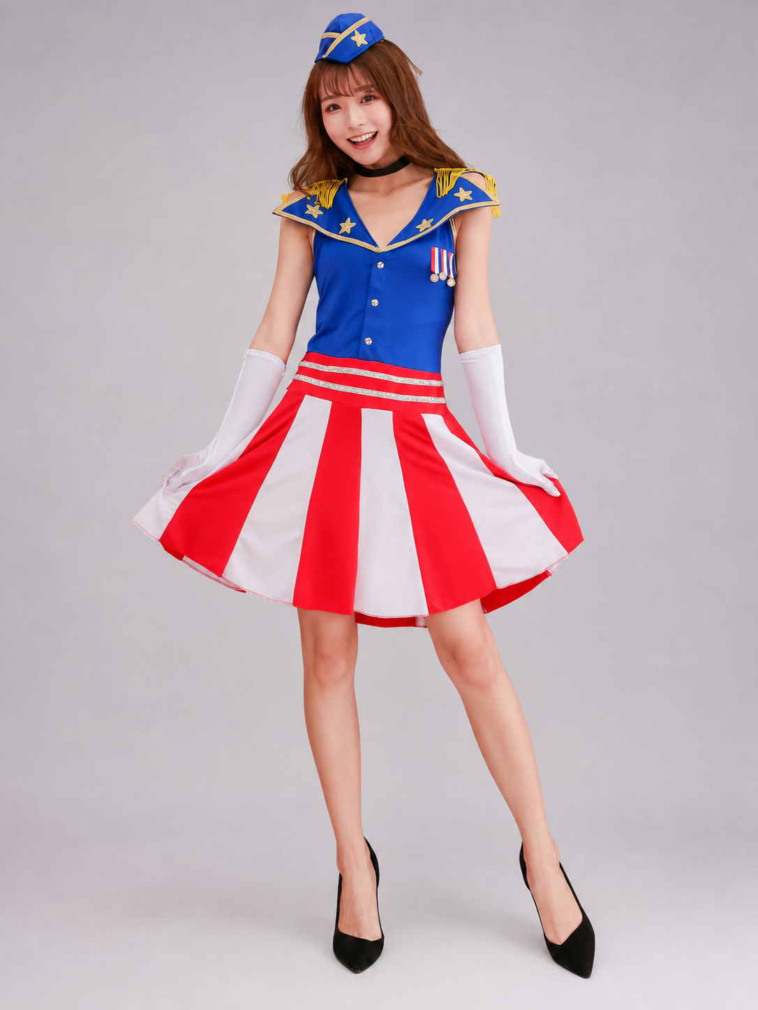 Uniform-Style Performance Dress with Embellishments