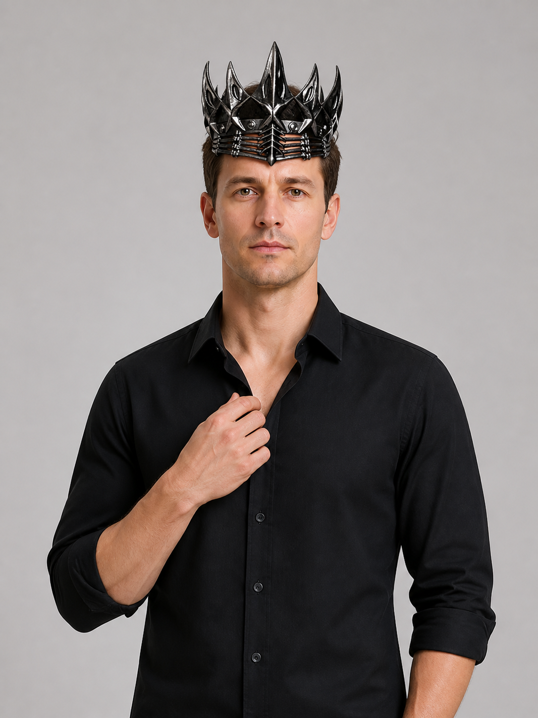 Black-and-Silver Carnival Crown Headpiece Costume Headwear detail