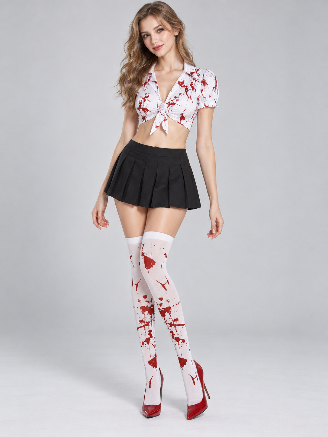 White Knee-High Socks with Blood Print