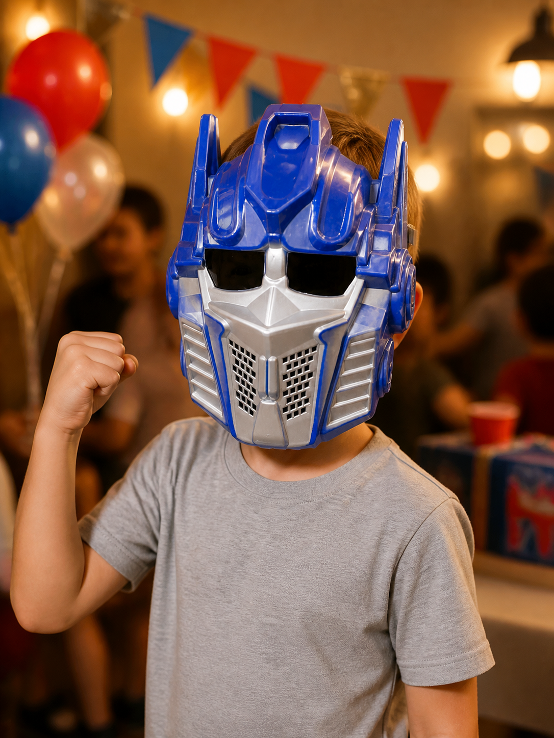 Robot-Style Carnival Mask, Blue, White, and Black