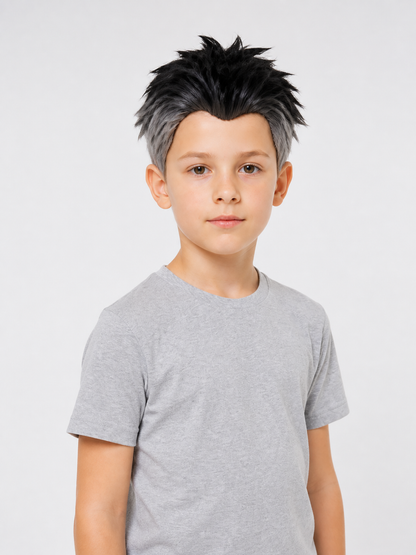 Short black and gray carnival wig with spikes for cosplay Costume Wigs detail