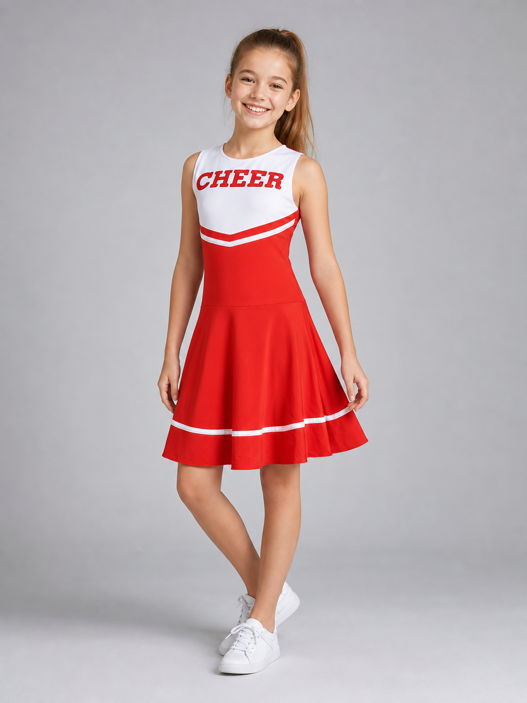 Cheer Performance Dress, Red and White, Sleeveless