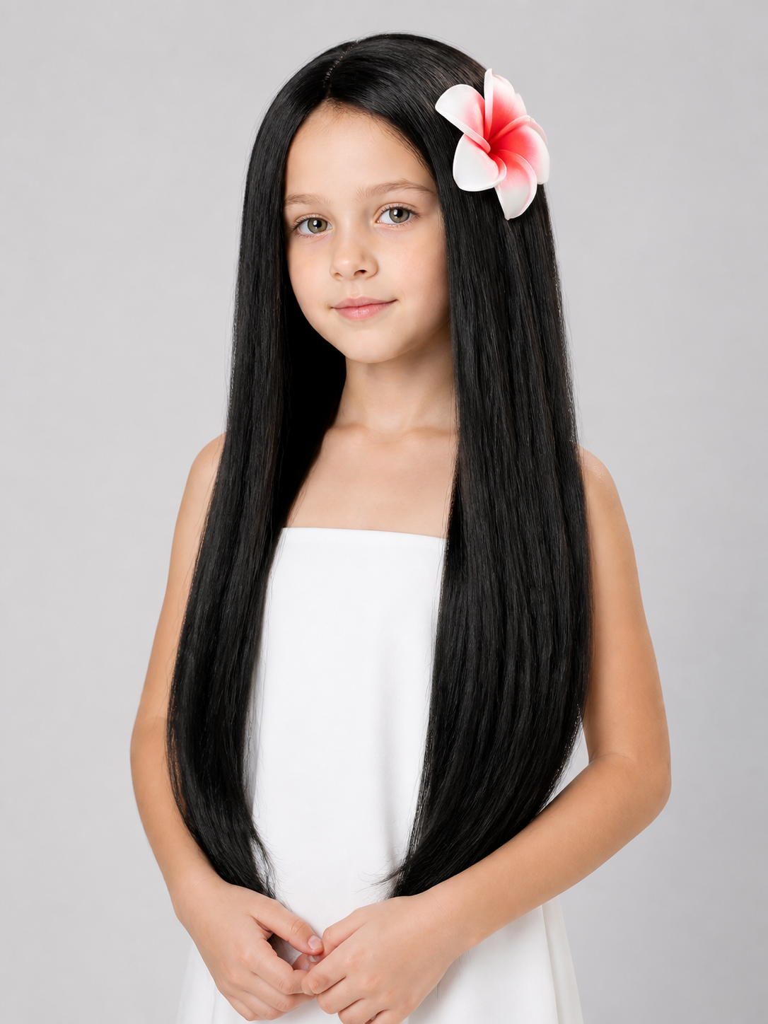 Black Carnival Wig with Flowers for Halloween and Cosplay Costume Wigs detail