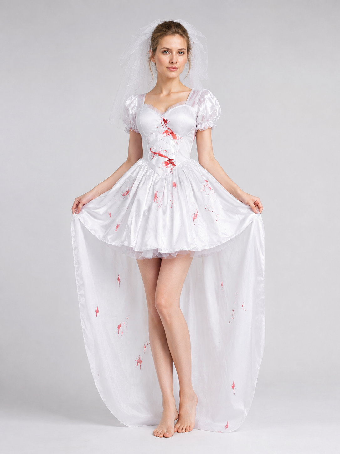 Vampire Bride Costume Dress with Veil
