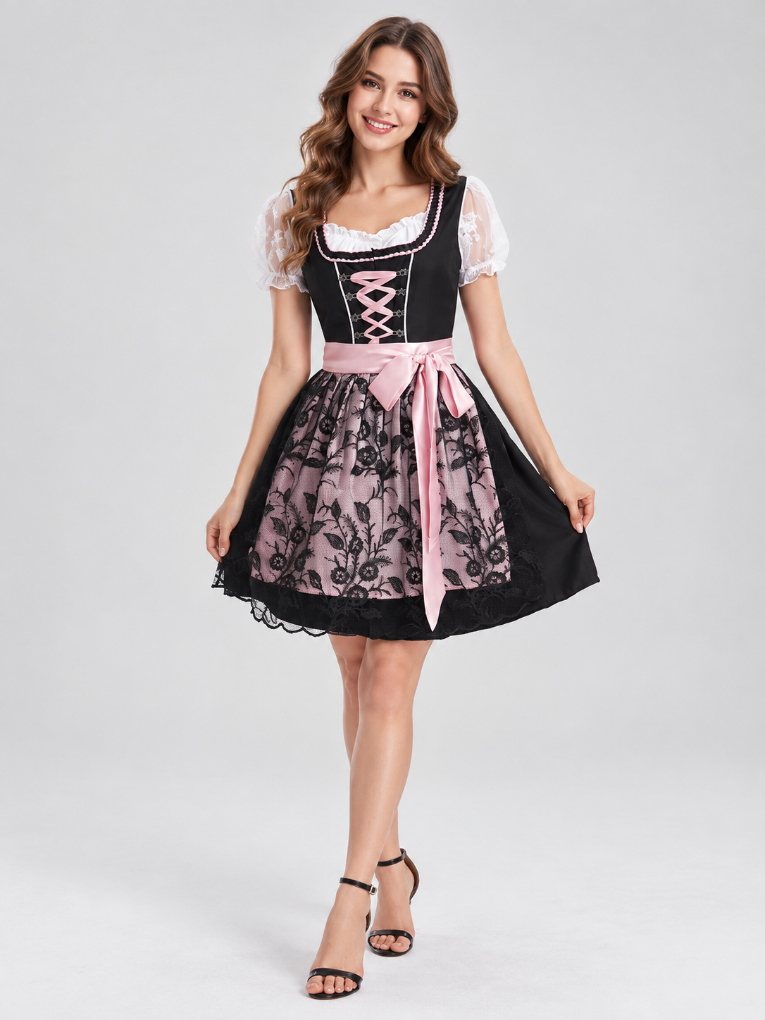 Dirndl Dress with Apron, Lace, and Lacing