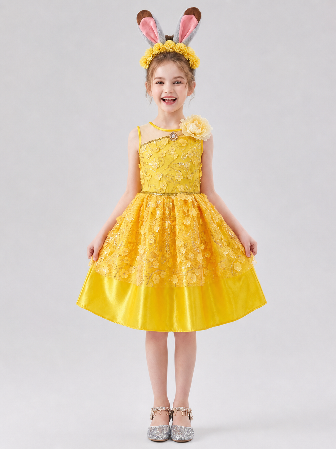 Yellow Dress with Floral Decor for Cosplay