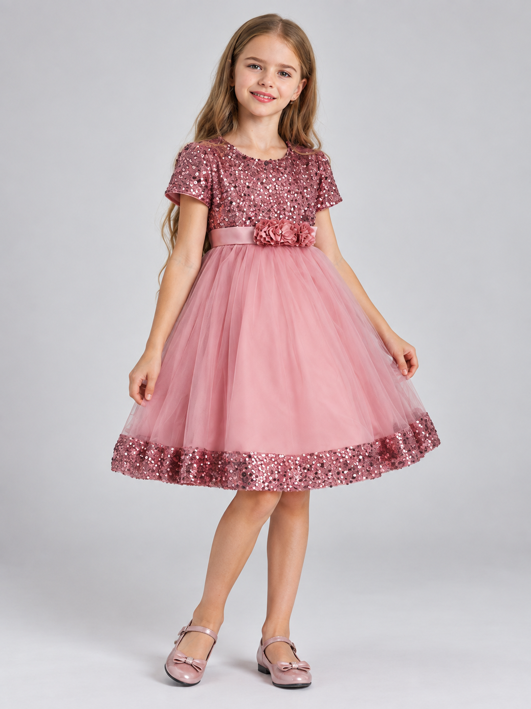 Dusty Pink Sequin Girls' Party Dress