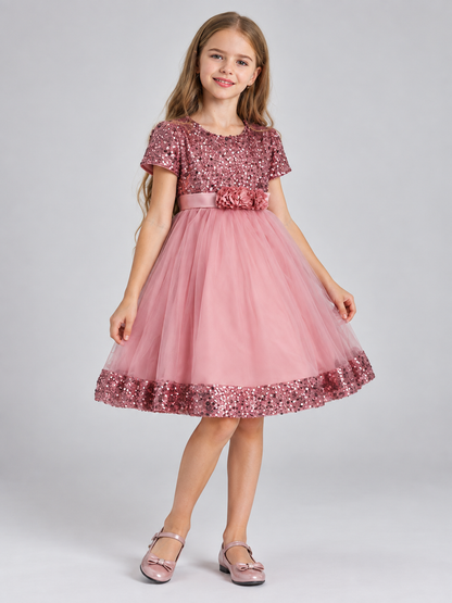 Dusty Pink Sequin Girls' Party Dress