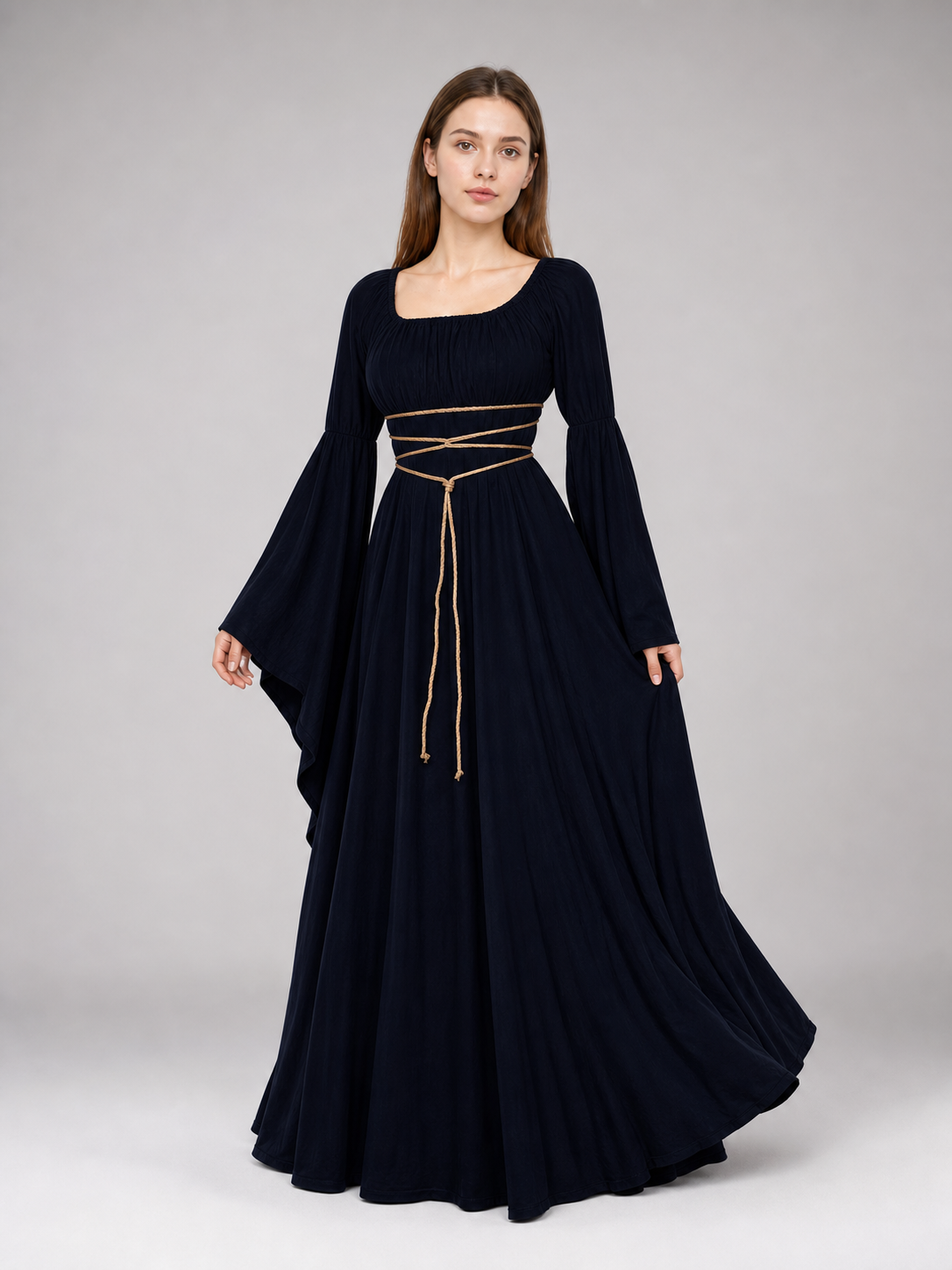 Gothic Maxi Evening Dress with Belt