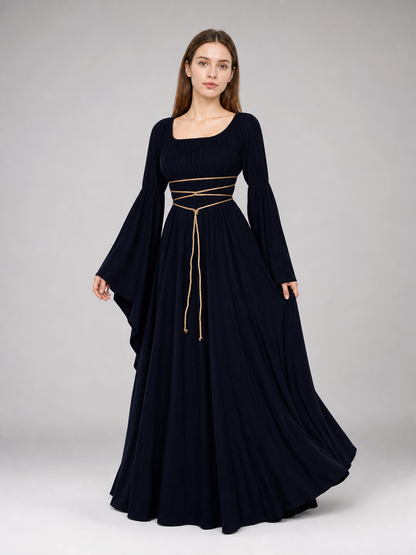 Gothic Maxi Evening Dress with Belt