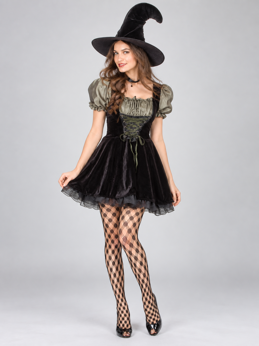 Carnival Witch Costume with Hat and Lacing