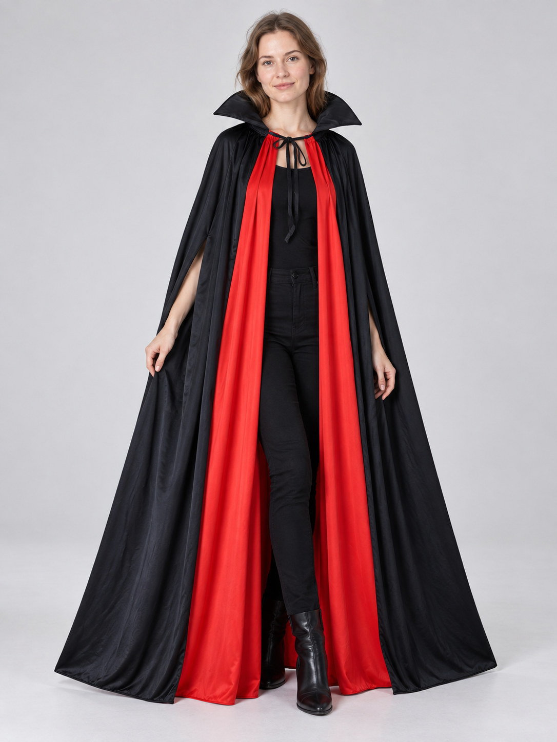 Long black and red cape cloak for carnival costume