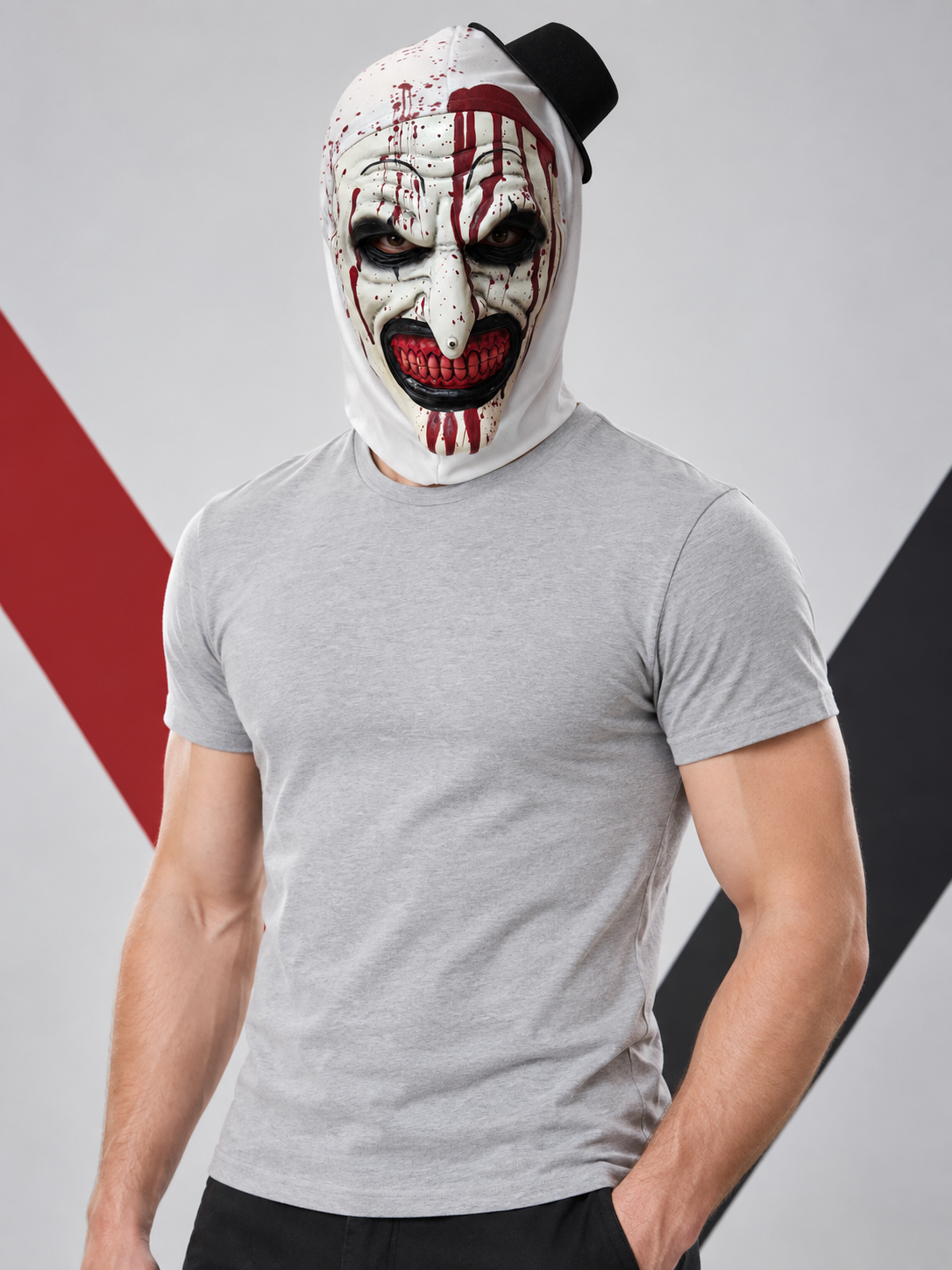 Carnival Sinister Clown Mask with Hood and Top Hat Costume Masks detail