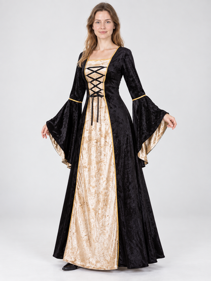 Black Velvet Carnival Dress with Gold-Tone Insert