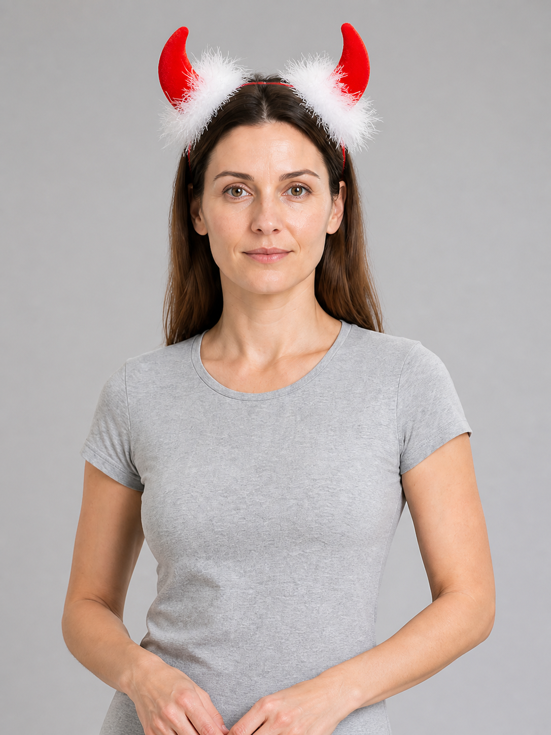 Carnival Headband with Red Horns and Feathers Costume Headwear detail