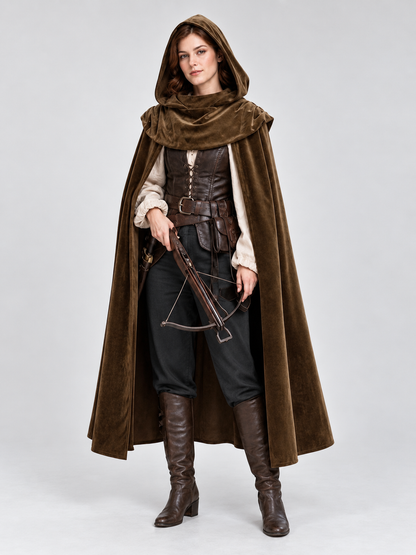 Long Hooded Cape, Dark Brown
