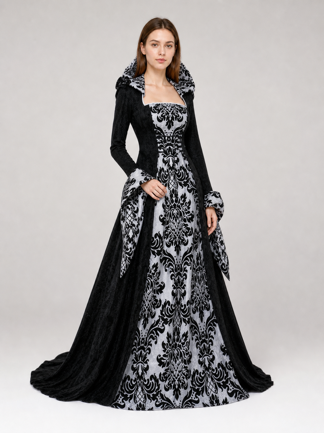 Gothic Victorian-Style Hooded Dress