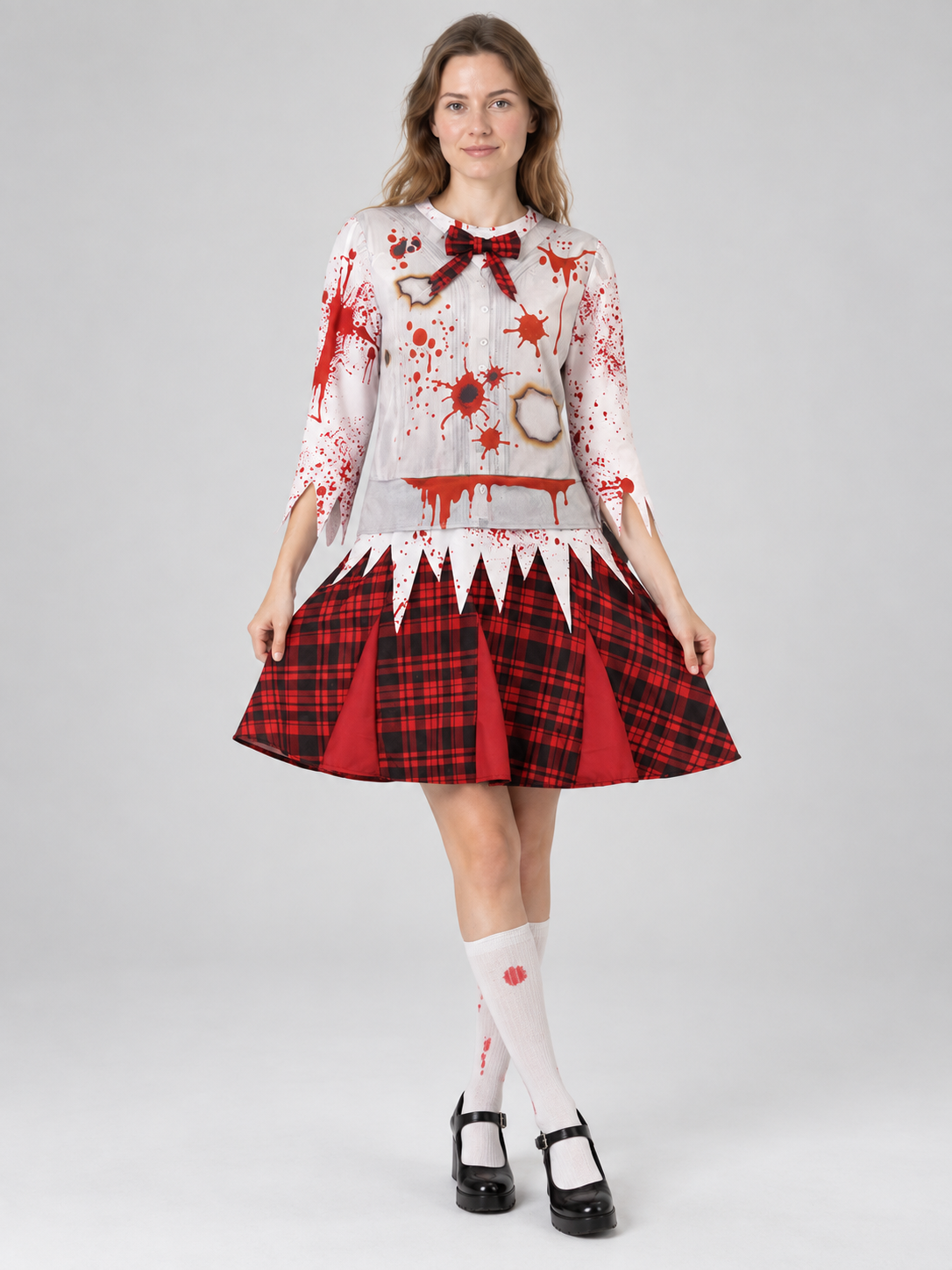 Carnival Dress with Red Bow and Plaid Skirt