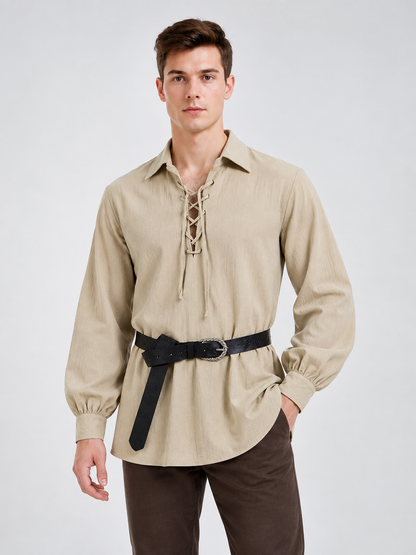 Beige Lace-Up Relaxed-Fit Shirt product detail