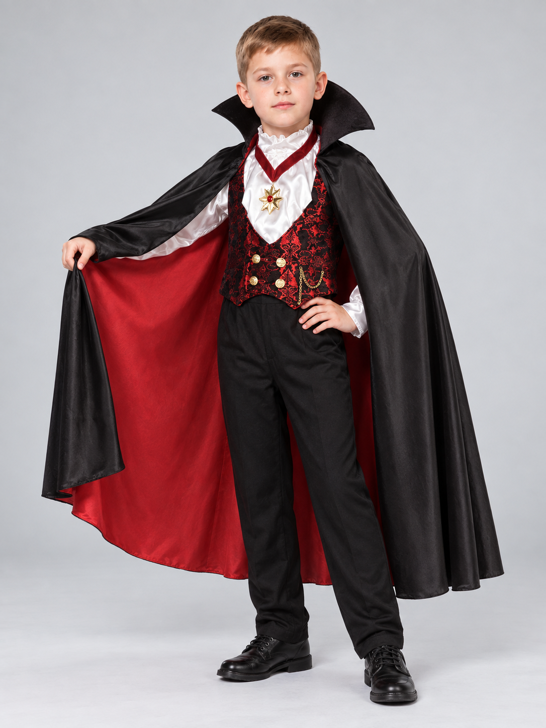 Vampire Costume with Cape, Hood, and Medallion Costume Capes detail