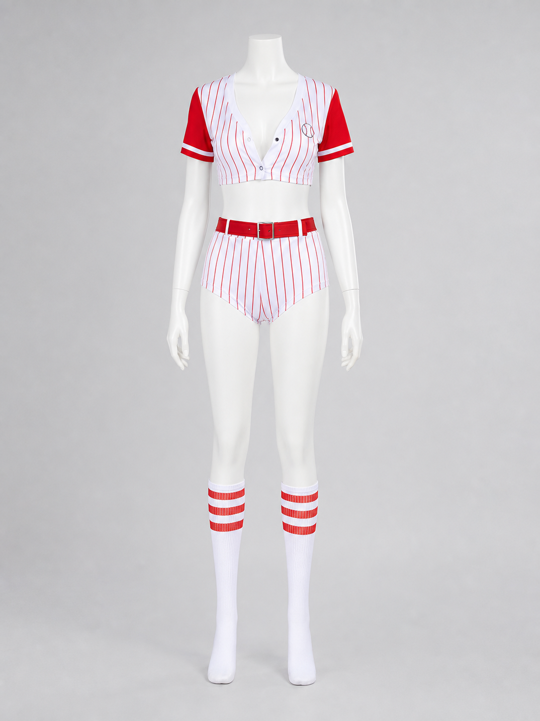 Red and White Striped Baseball Outfit, Top and Shorts