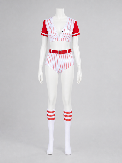 Red and White Striped Baseball Outfit, Top and Shorts
