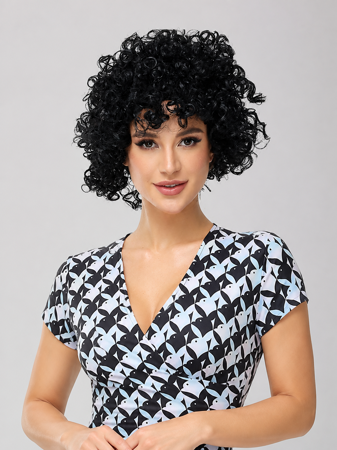 Black Curly Carnival Wig for Halloween and Cosplay Costume Wigs detail