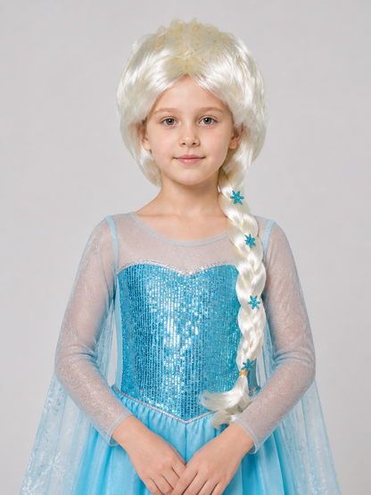 White and Gold Carnival Wig with Blue Snowflakes Costume Wigs detail