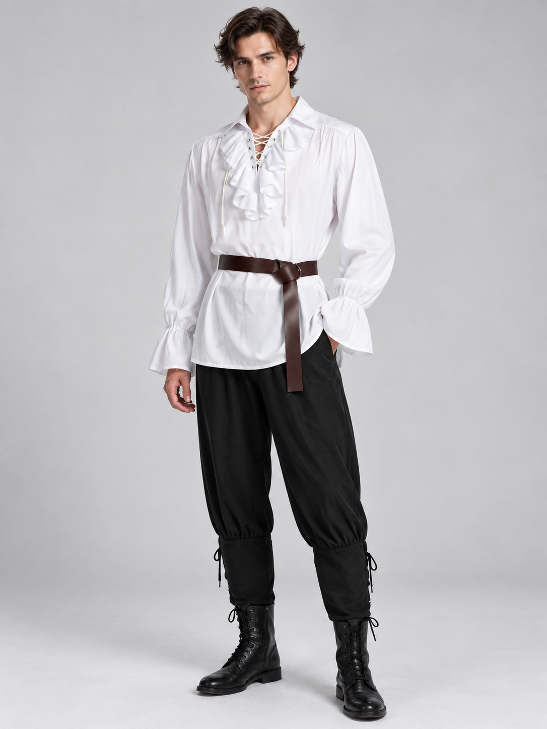 Medieval-Style Costume: White Shirt, Pants, Belt