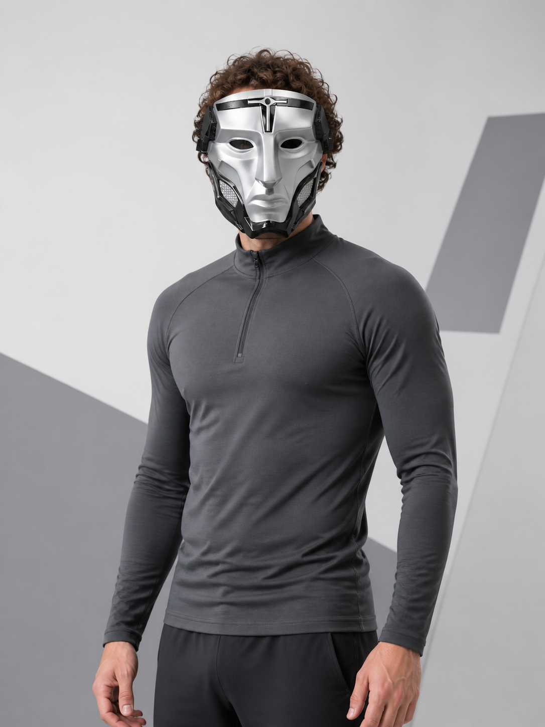 Silver-and-Black Mechanical Cosplay Mask Costume Masks detail