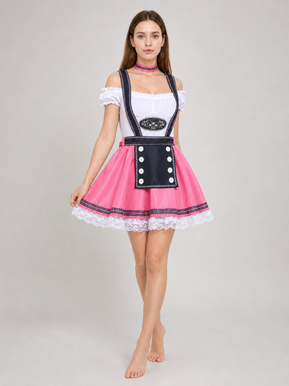 Pink costume dress in dirndl style, M–XXL