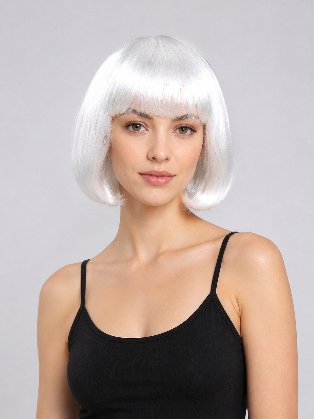 White Short Bob Carnival Wig with Bangs Costume Wigs detail