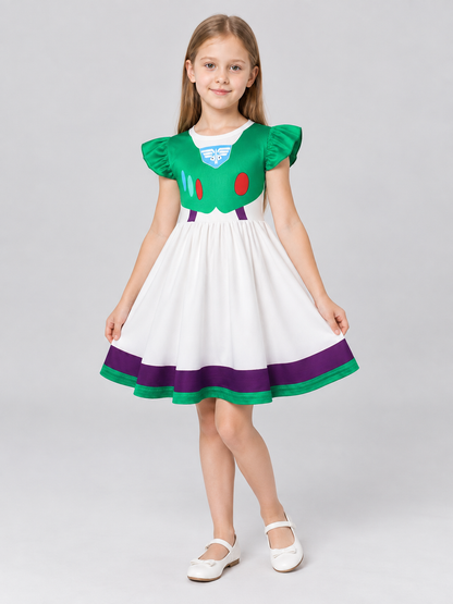 A-Line Children's Dress with Green Bodice Costume Dresses detail