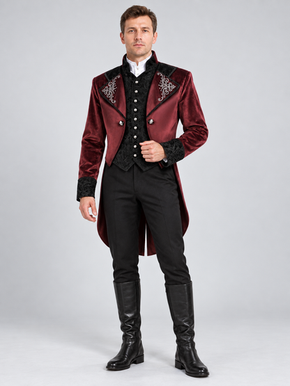 Burgundy carnival tailcoat with black lace