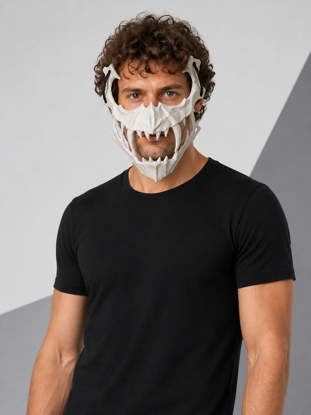 White Carnival Skull Mask with Fangs for Halloween Costume Masks detail