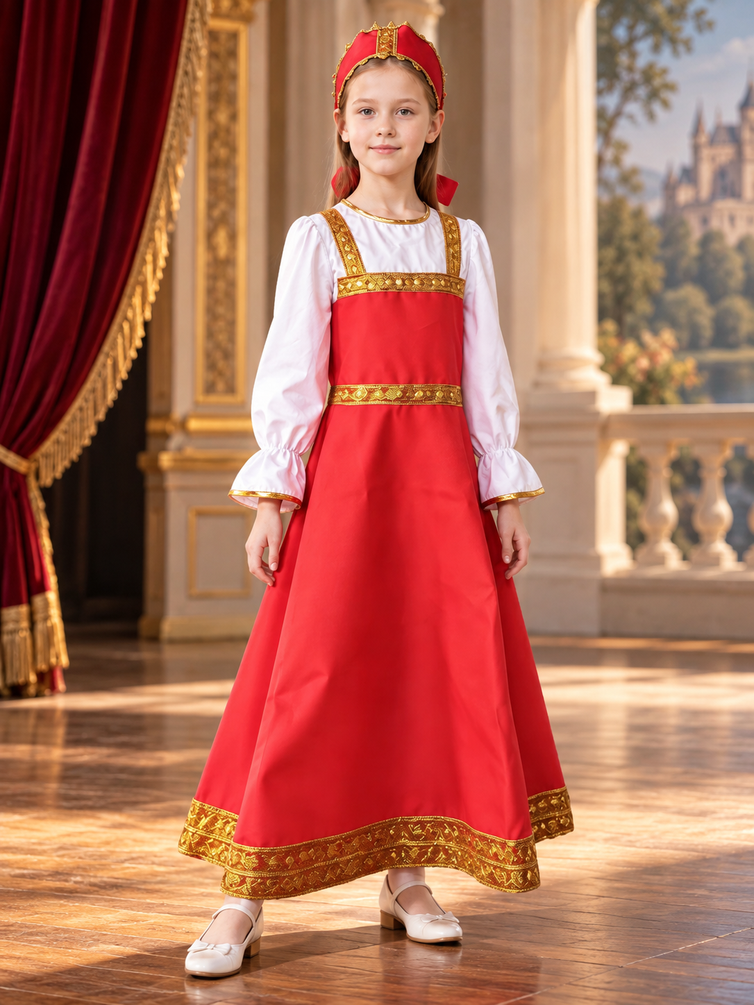 Red-and-White Cosplay Dress Costume with Headpiece Costume Dresses detail