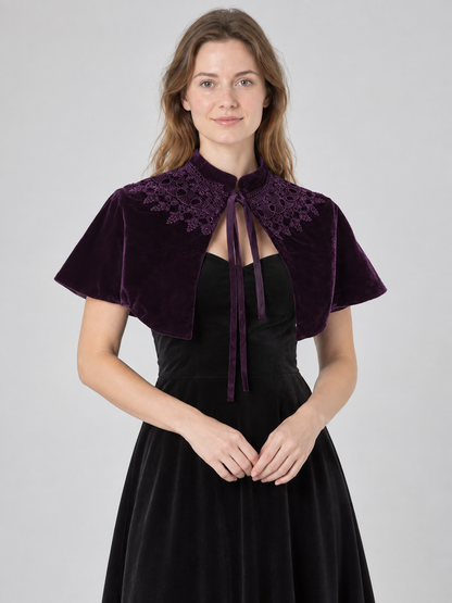 Purple Velvet Cape with Lace and Ties