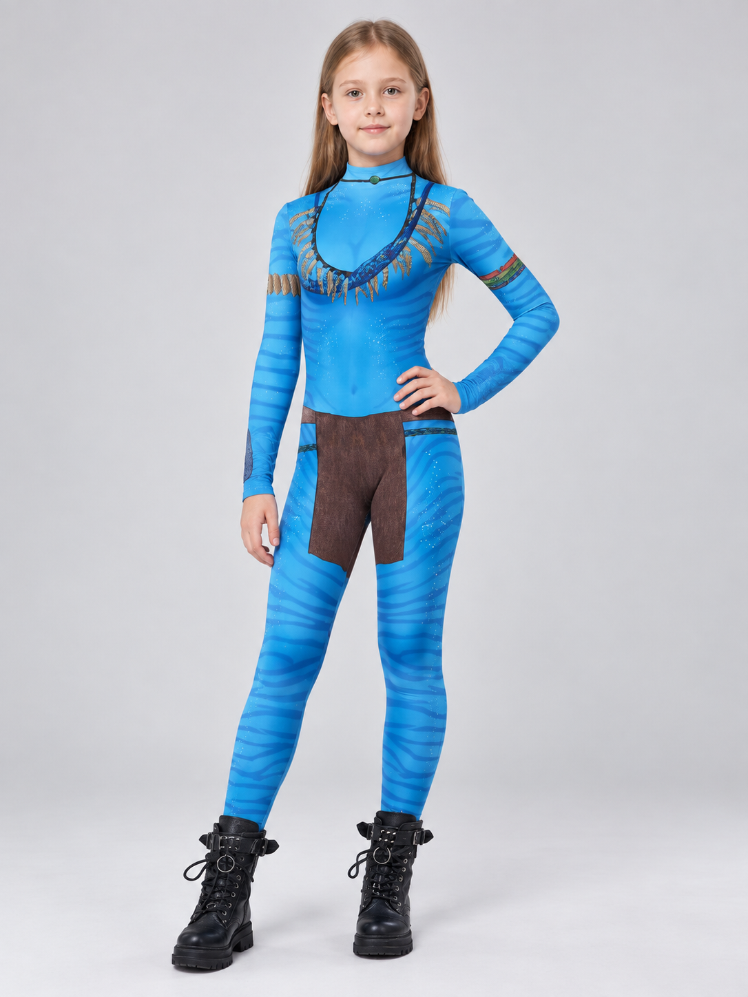 Blue Fitted Printed Cosplay Jumpsuit Costume