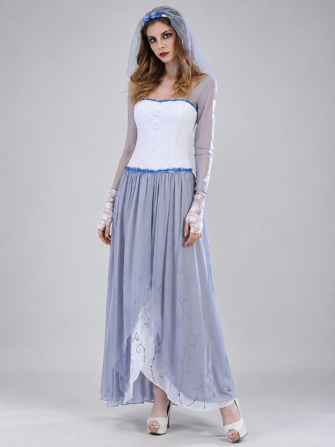Ghost Bride Halloween Costume with Veil White