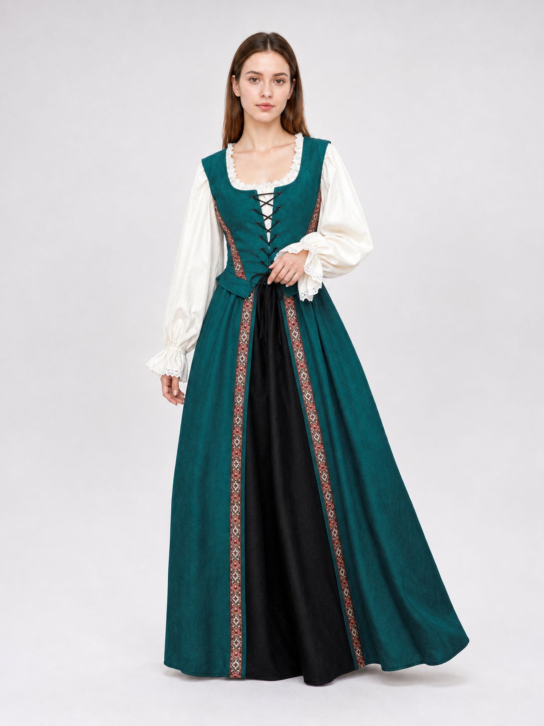 Renaissance-Style Dress with Square Neckline