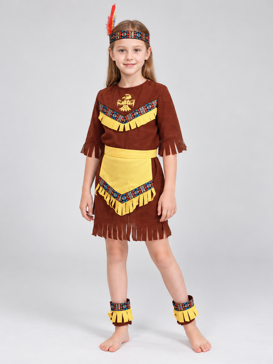 Kids' Indian Costume for Masquerade, Brown with Fringe