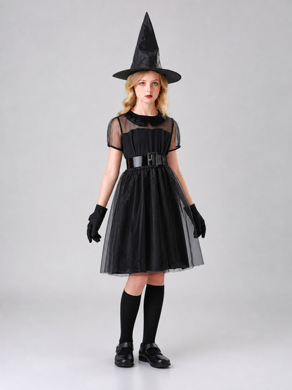 Witch Costume: Black Dress with Mesh Skirt