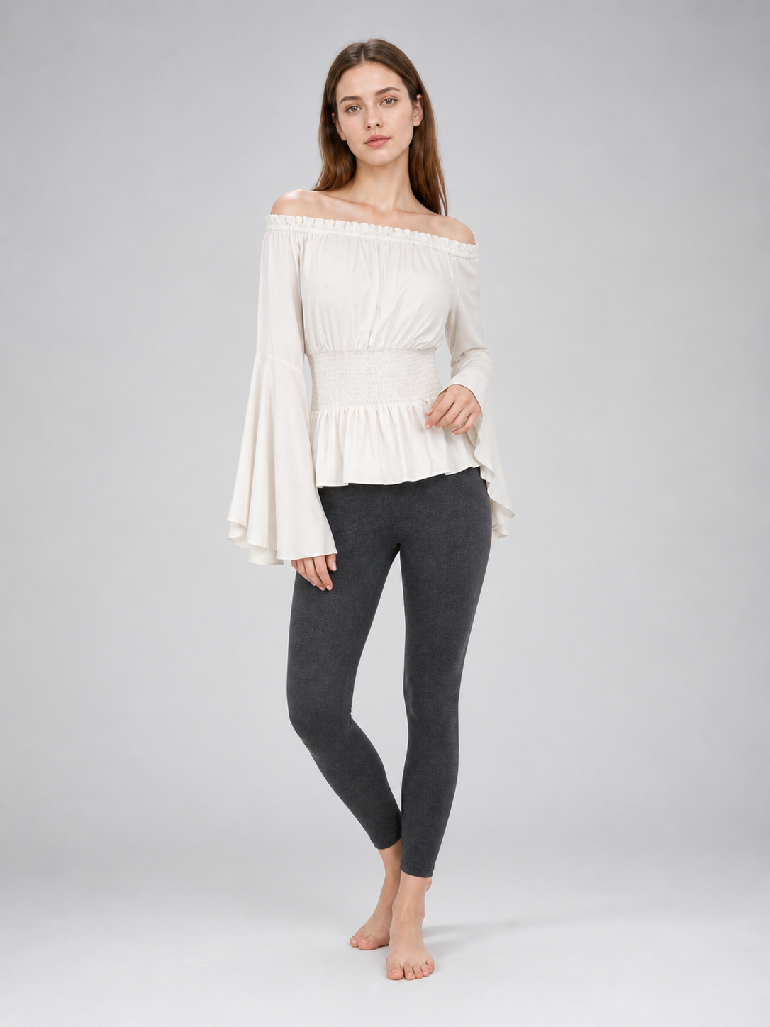 Off-the-Shoulder Blouse with Flared Sleeves
