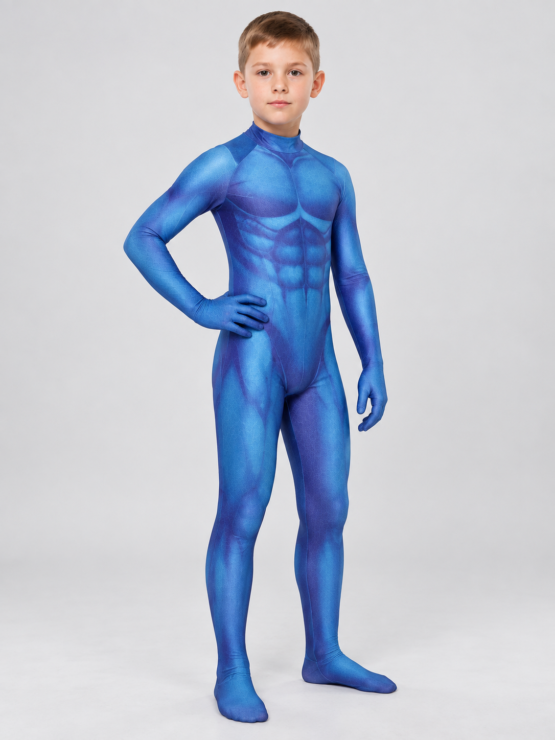 Blue Fitted Cosplay Bodysuit with Muscle Print