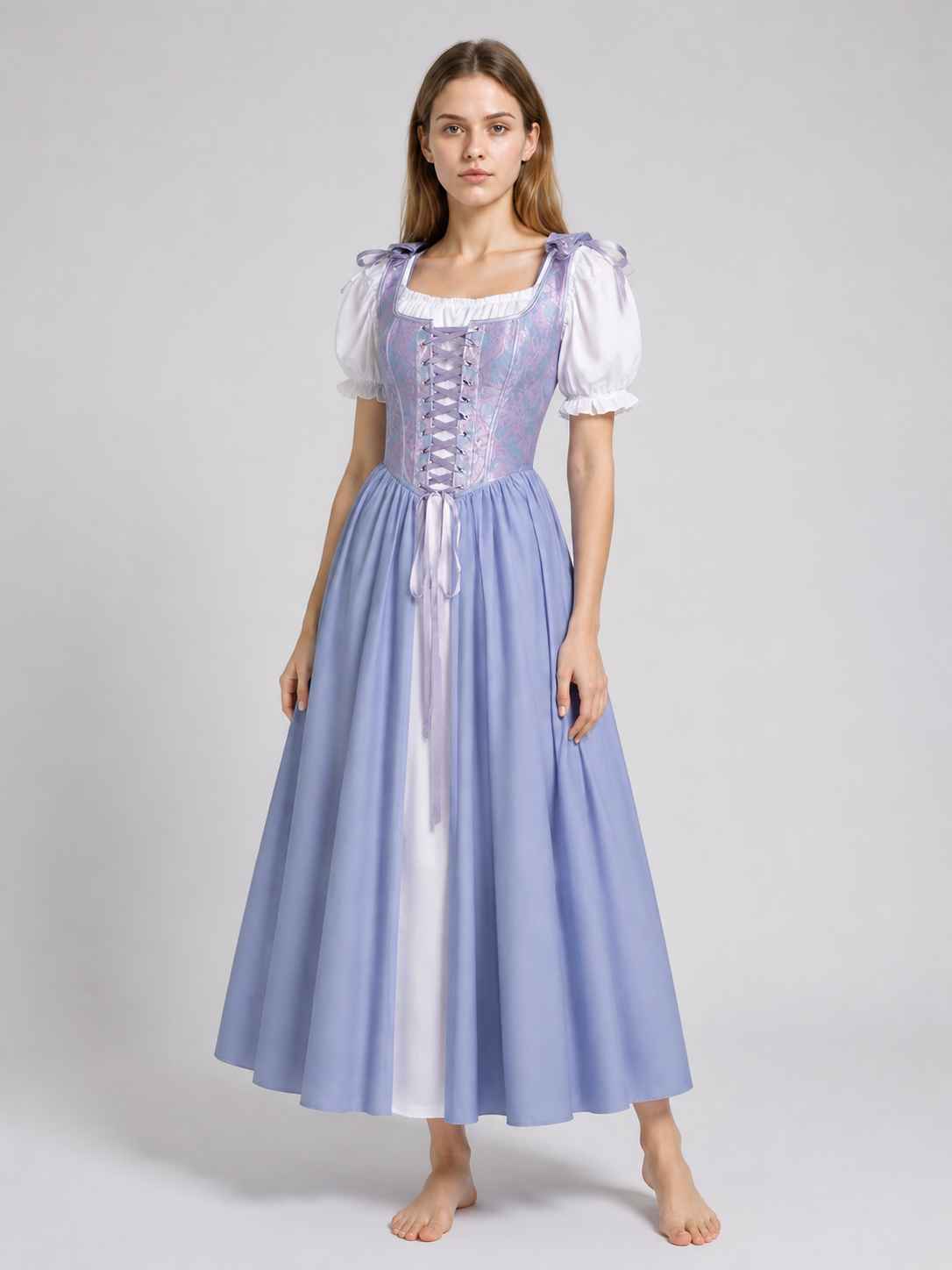 Dress with a Corset Bodice and White Blouse Costume Dresses detail