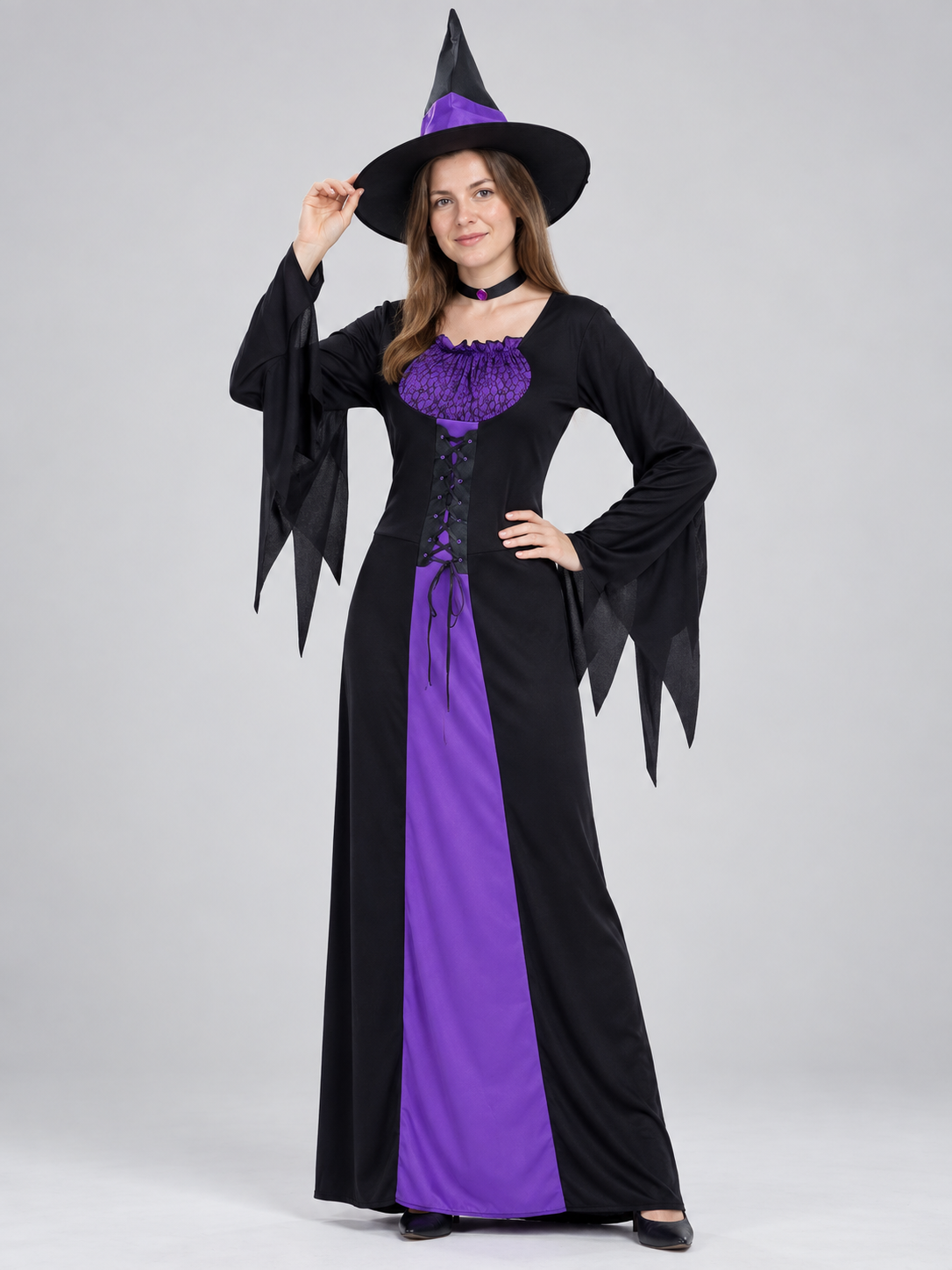 Witch Costume with Pointed Hat and Choker