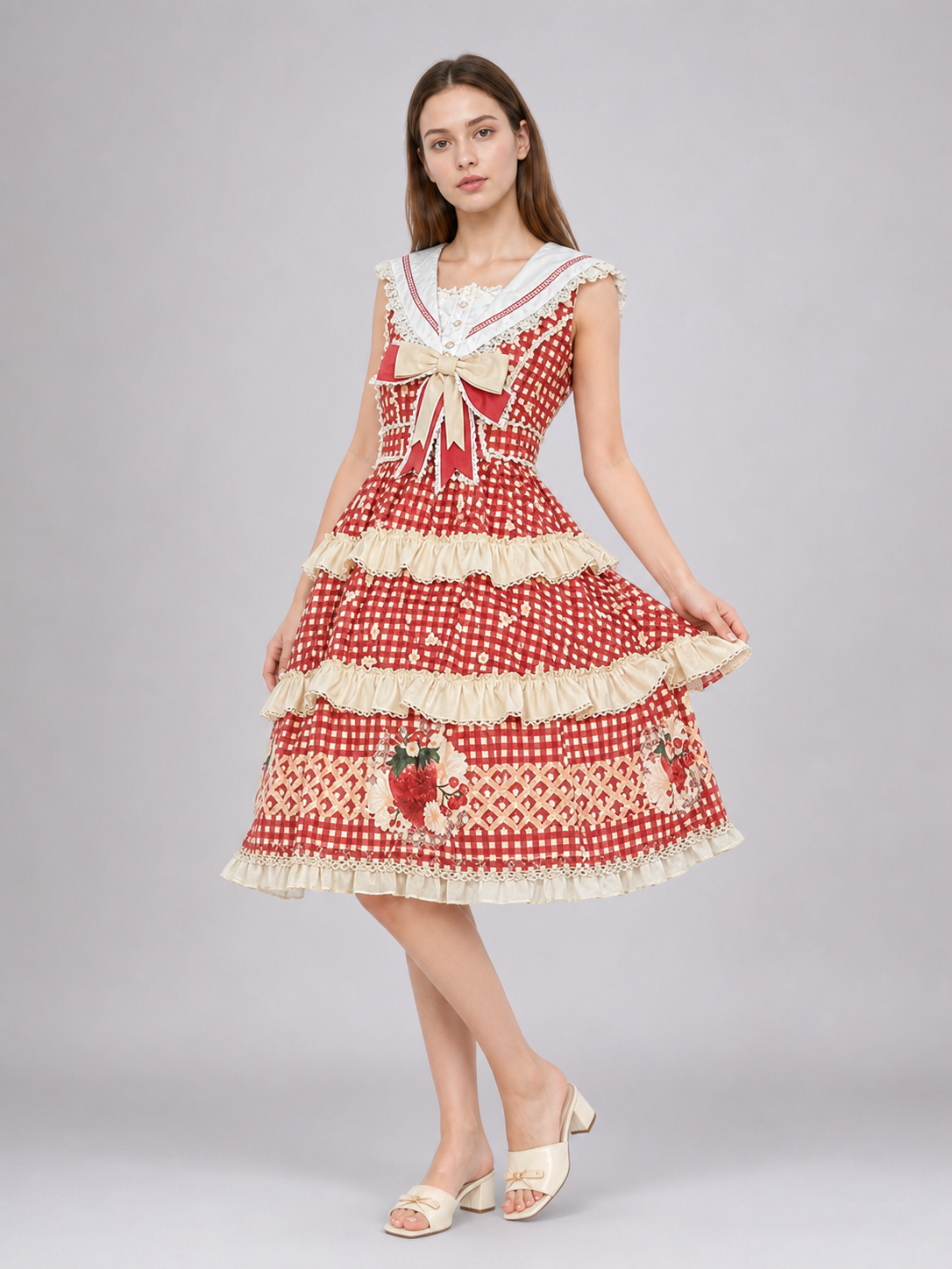 Sleeveless Strawberry Plaid Lolita Dress